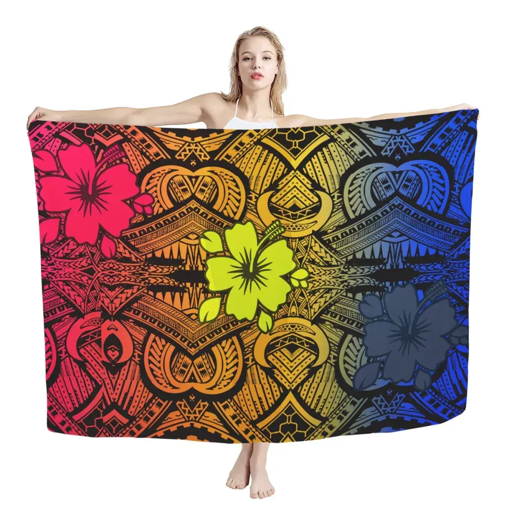Reggae In Sarongs Polynesian Thiết Kế Bộ Lạc Hoa Dâm Bụt Mô Hình Mùa Hè Bãi Biển Khăn Scarf Tùy Chỉnh 3D Polyester Fiber Lavalava