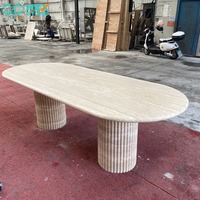 Plateau de table ovale en pierre naturelle polie moderne HZX personnalisable pour cuisine, villa, hôtel, avec socle en marbre