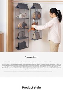 Organisateur de porte-sacs à main mural pliable à 6 poches avec fermeture éclair pour foulards, chapeaux et leggings - Product Image 5