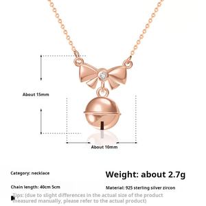 Diseños originales collar de campana de lazo de plata esterlina 925 temperamento femenino Cadena de clavícula de oro rosa regalo de Navidad - Product Image 3