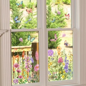 Pegatinas de pared, pegatinas para ventanas, pegatinas de pared con diseño de mariposas y flores coloridas, pegatinas electrostáticas de PVC coloridas, decoración del hogar DIY - Product Image 4