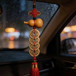 Set di 6 Nodi Cinesi Rossi FENG SHUI, Set di 6 Monete Antiche Portafortuna, Protezione e Prosperità, Decorazione per Casa e Auto - Product Image 2