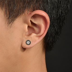 Pendientes de Estilo Punk con Números Romanos, Acero Inoxidable, Baño Negro, Cristal Redondo, Joyería de Moda, Accesorios para Hombre - Product Image 3