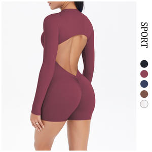 Женский ажурный комбинезон для йоги с открытой спиной, длинным рукавом, эффектом подтяжки ягодиц, быстросохнущий, для фитнеса, облегающий, комплект для тренировок - Product Image 1