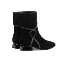 Bottines Chelsea pour femmes Moncheer, doublure en fourrure, strass, daim, fermeture éclair, talon bas léger, pour le printemps/l'automne/l'hiver