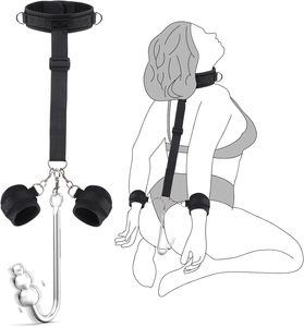 Anal Hook BDSM Sex Bondage <strong>Neck</strong> to Wrist <strong>Restraints</strong> Kit Sex Toys for Couple Adjustable Behind Back Handcuffs - Product Image 1