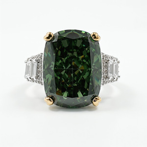 Anillos Ajustables de Cobre Chapado en Oro con Circonita Cúbica 8A Verde Oscuro de 12*16mm, Estilo Vintage, Joyería de Alta Calidad con Piedras de Alto Contenido de Carbono - Product Image 1