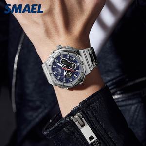 Montre chronographe analogique-numérique de luxe SMAEL 6069, étanche, lumineuse, avec alarme, boîtier/cadran en alliage, bracelet en acier inoxydable. - Product Image 6