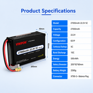 Baterai Drone Lithium 27000mAh 3.7V 5C Isi Ulang untuk Perangkat Elektronik UAV FPV - Densitas Energi Tinggi 285Wh/kg Daya Tinggi - Product Image 3