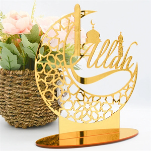 Bonita gran oferta musulmán Eid Mubarak acrílico oro <span class=keywords><strong>Luna</strong></span> y estrella ornamento espejo pegatinas de pared decoración del Festival de Ramadán Islámico - Product Image 4