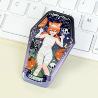 Badges en métal artisanaux Vograce personnalisés en forme de cercueil, avec paillettes holographiques