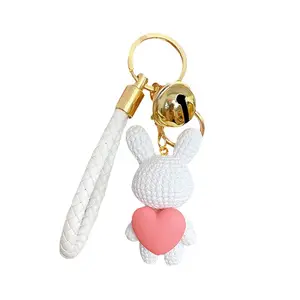 树脂编织爱心兔创意对比色兔钥匙扣中秋礼品