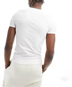 Ropa informal para hombre Camiseta ajustada de algodón suave y elástica con cuello redondo en blanco - Product Image 3