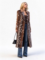 Manteau long élégant Zeyu à imprimé cerf hivernal, avec revers, luxueux, chaud, longueur intégrale, en fausse fourrure écologique pour femme, ODM / OEM