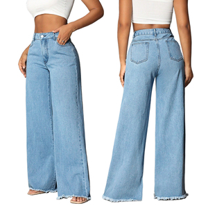 2025 femmes nouveau glisser plancher <span class=keywords><strong>taille</strong></span> <span class=keywords><strong>haute</strong></span> pantalon droit jambe large <span class=keywords><strong>jean</strong></span> ample pantalon pantalon lavé bleu hanche levage pantalon - Product Image 2