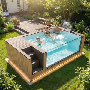 Piscina Elevada con Plataforma de Madera y Sección de Jacuzzi Integrada para Relajación - Product Image 1