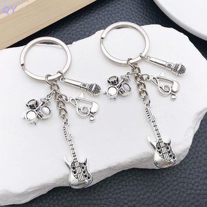 QY Musical Instrument Metal Key Chain Alloy <b>Keyring</b> Guitar Microphone Drum Note Pendant Gift Accessory - Product Image 6