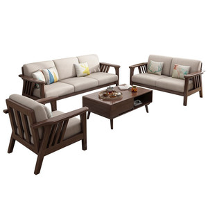 Nordic Solid Wood <b>Sofa</b> Set L-Shaped Three Seater Living Room Furniture Upholstered Fabric Corner <b>Sofa</b> For Small Apartments - Product Image 3