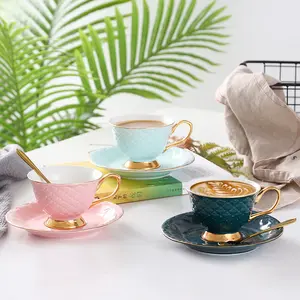 Feiyou 2021 yeni tasarım özel 220ml sır renk lüks porselen süt çay bardağı çin kemik seramik kupa seti ile fincan tabağı