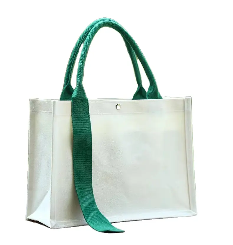 Bolso de compras de lona de algodón resistente al agua sólido grande personalizado, bolsos de hombro para mujer en blanco y negro