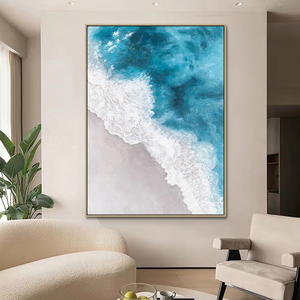 Cuadro Decorativo <span class=keywords><strong>para</strong></span> Hotel, Lienzo Azul Contemporáneo, Arte Abstracto, Paisaje, Arte de Pared Moderno, Pinturas al Óleo de <span class=keywords><strong>Paisajes</strong></span> Marinos - Product Image 2