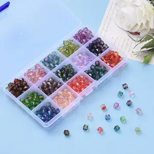 450pc 15 그리드 팔찌 비즈 키트 DIY 8mm 다각형 캔디 젤리 색상 하이 퀄리티 스페이서 매력 플라스틱 크리스탈 아크릴 느슨한 구슬