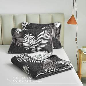 مفرش سرير نباتي, طقم لحاف أبيض وأسود مزخرف بأوراق الشجر - Product Image 6