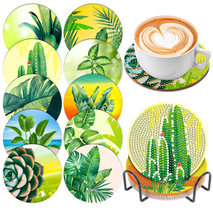 Kit de Madera para Posavasos de 10x10cm con Diseño de Patrón de Dibujos Animados Navideños, Pintura de Diamantes 5D DIY Impresa, Más Vendido - Product Image 1