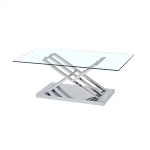 家具デザイン鍛造金属新しいモダンなリビングルームステンレストップ、スチールガラスコーヒーテーブル/