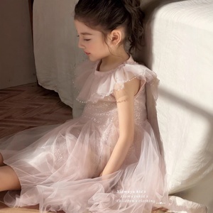 Collezione Estiva 2026: Lussuoso Abito da Bambina in Misto Cotone con Perline e Paillettes, Maniche a Volant, per Compleanno Principessa - Product Image 2