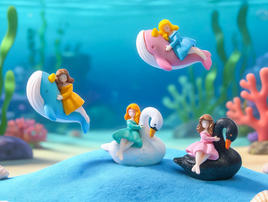Figuras Coleccionables de Dibujos Animados de Princesa en Lazo con <span class=keywords><strong>Cisne</strong></span> y Ballena, Temática Marina 3D, para Decoración de Pasteles, Regalo al por Mayor - Product Image 3