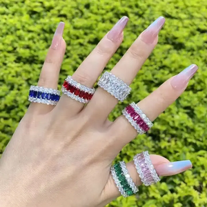 Bagues de fiançailles et d'éternité en zircone cubique 5A colorées, bijoux de mode pour hommes et femmes, diamants ronds et rectangulaires en CZ - Product Image 6