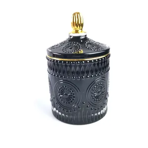 Suporte de vela de vidro padrão de girassol com decoração dourada