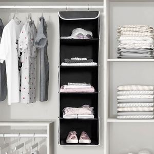 Organisateur de sacs à main suspendu pliable et durable en non-tissé, sac de rangement pour armoire à 5 étagères avec poches latérales, gain de place pour les vêtements - Product Image 4