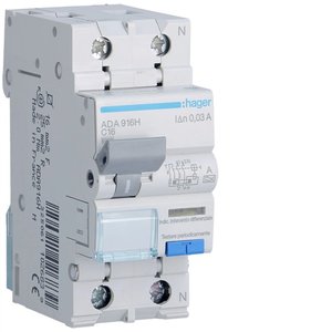 Hager Rcbo 1P+N 16A Tipo A 30mA Curva C per Protezione Elettrica - Product Image 1