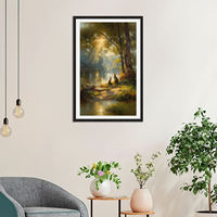 Impression sur toile « Forêt Sereuse au Soleil » : Lapins Mignons au Bord du Lac – Décoration Murale pour Salon et Chambre, Taille Personnalisable