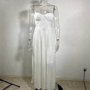 เดรสมิดิไม่มีสายรัดเอวสำหรับผู้หญิงเดรสสั้นมีจีบระบายอากาศสีพื้นไม่ทอเซ็กซี่แฟชั่นใหม่ - Product Image 3