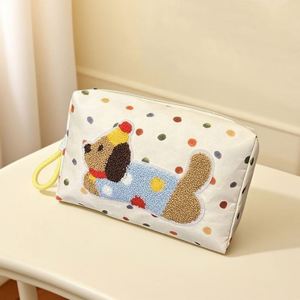 Grands sacs de maquillage en nylon imperméables et écologiques, personnalisés avec un adorable chiot brodé, pochette cosmétique de voyage portable pour femmes, fermeture éclair, doux - Product Image 2
