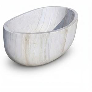 Baignoires ovales modernes sur mesure de luxe, exclusives, en marbre blanc et bois, autoportantes, pour salle de bain, villa, hôtel, maison - Product Image 2