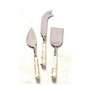 Juego de espátulas de diseño antiguo de acero inoxidable con mango de resina multicolor, elegantes utensilios para servir, perfectos para eventos y cenas. - Product Image 3