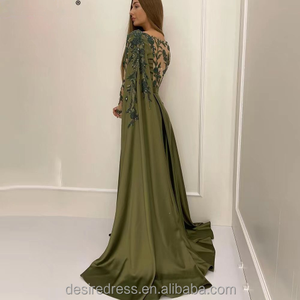 IRA226 Modest Beaded Splicing Satin Dubai Vestido de fiesta de noche con mangas de capa Musulmán Árabe Vestido de mujer Hasta el suelo Prom - Product Image 2