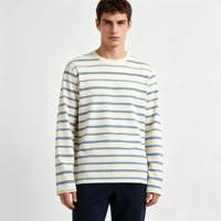 Op maat gemaakte groothandel ontspannen retro gestreepte crew neck longsleeve top voor heren, zacht ademend katoen, horizontale streep, minimalistisch shirt