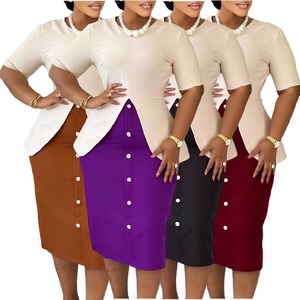 D3359 Abiti Estivi da Ufficio per Donne, Eleganti e Casual, Bicolore con Collo Tondo e Mezza Manica, Abiti Africani per <span class=keywords><strong>Donna</strong></span> - Product Image 1