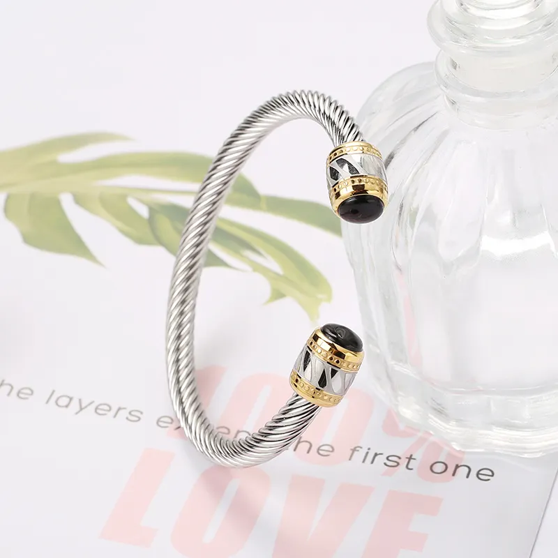 High Quality Gold Rhodium Plated Open Cuff Bangle Double Ball Pearl Bangle Bracelet