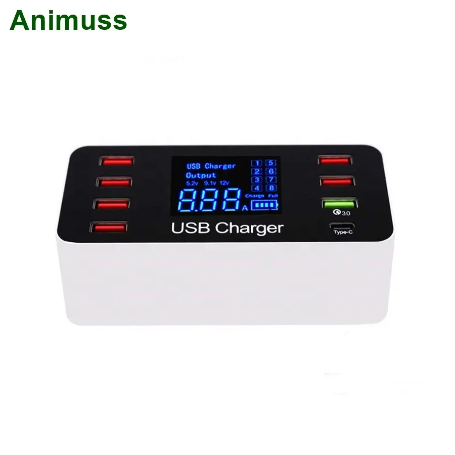 8 Port Multi Fast USB Charger Quick Charge 3.0 Multiple USB Phone Charging Station Universal USB HUB Charger QC 3.0 LED Display