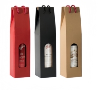 Boîte cadeau pour vin en carton ondulé réutilisable avec fenêtre transparente, boîte pour une seule bouteille avec poignée en corde, porte-vin en papier kraft écologique