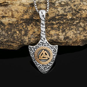 yunnique Pendentif Lance Runic Viking en Acier Inoxydable, Collier pour Homme Bicolore Or, Chaîne de Pull, Cadeau - Product Image 1