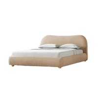 Ensemble de lit queen moderne en velours et coton avec rangement, cadre en bois massif, style doux
