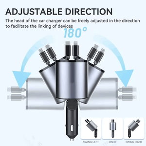 ใหม่เครื่องชาร์จในรถยนต์ USB C แบบพับเก็บได้ 100W ชาร์จ PD อย่างรวดเร็วพร้อมสายเคเบิลแบบพับเก็บได้ 2 เส้นและอะแดปเตอร์พอร์ต USB - Product Image 3