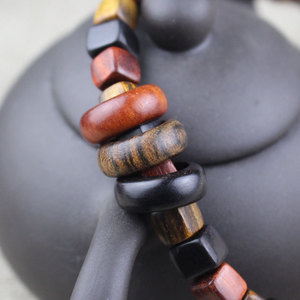 Pulseras Budistas de Madera de Sándalo de 7mm, Cuadradas, de Dos Hilos, Unisex, con Madera de Palisandro, Piel de Tigre y Ébano, Geométricas, para Uso Diario - Product Image 4